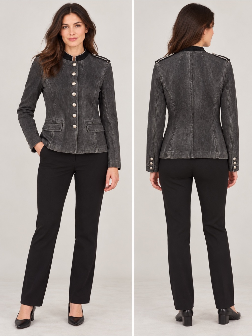 Lauren Ralph Lauren Charcoal Denim Military Jacket — Sizes 8, 10 & 14 Available